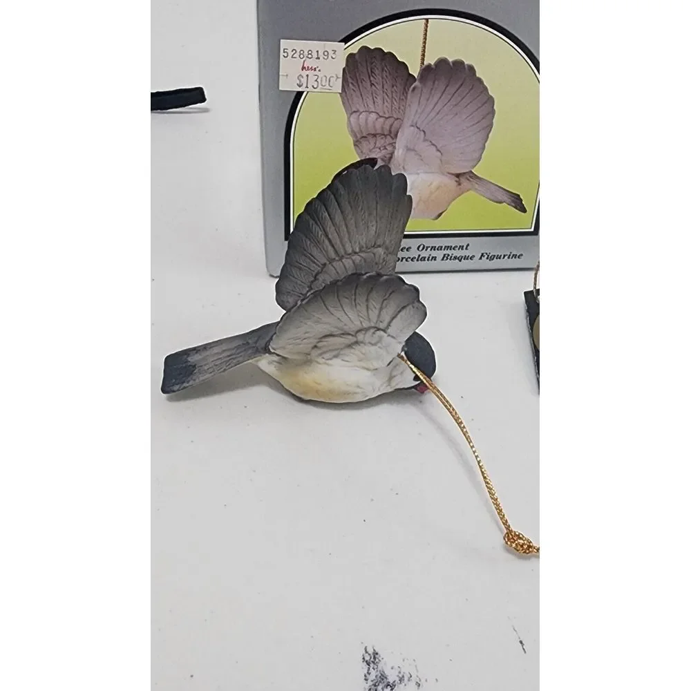 Andrea by Sadek Handpainted Porcelain Chickadee Hanging Ornament Figurine‎ FLAW